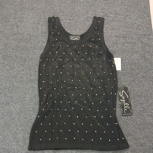 Vtg Suzelle Black Tank Top with Gold Studs Saks Fifth Ave. NWT SZ SM